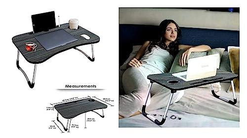 Image of Trailbrix Stylish Multi-Purpose Portable Laptop Table, Foldable Wooden Desk for Bed Tray, Laptop Table, Study Table with Mug Holder, Ergonomic, Non-Slip Legs in Bed Table (BLACKK)