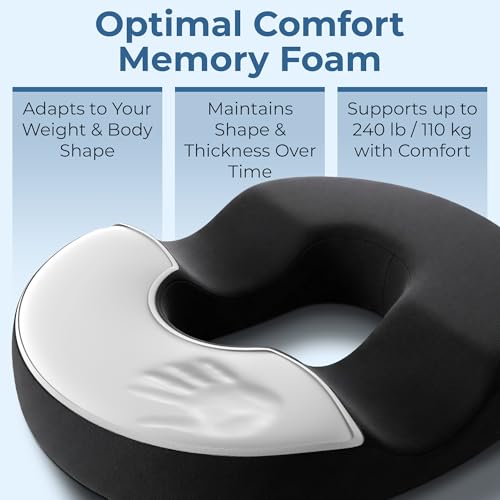 Image of 5 STARS UNITED Donut Pillow for Tailbone Pain & Hemorrhoids - Large Memory Foam Seat Cushion for Bed Sore-Prone Areas & Pressure Relief - Prostate, Postpartum & Pregnancy Support, Premium Black Suede