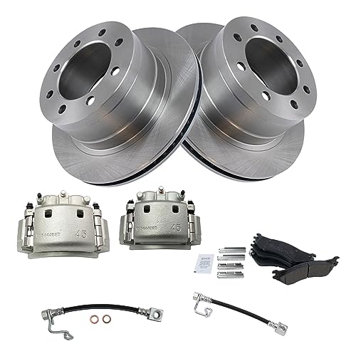 Image of TRQ Rear Brake Pad, Caliper, Hose, & Rotor Kit Ceramic Compatible with 2003-2008 Dodge Ram 2500 Ram 3500