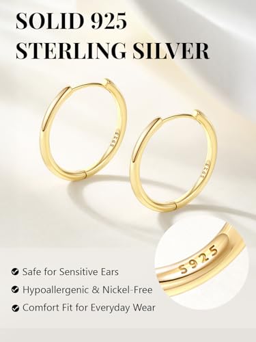 Image of Silvora 14K Gold Plated Huggie Hoop Earrings for Women, Small Sterling Silver Hoops, Hypoallergenic Cartilage Earrings for Sensitive Ears 8 /10 /12 /14 /16 /18 /20MM
