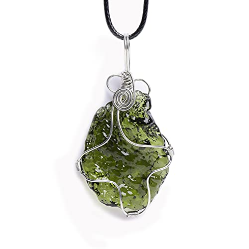 Moldavite Crystal Necklace Czech Moldavite Green Crystal Necklace Moldavitw Healing Crystals Moldivite Meteorite Meteorites irregular Pendant Stone Manual Necklace (moldavite2)