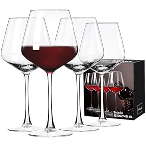 Burgundy Wine Glasses Set of 4-16oz Hand Blown White & Red Wine Glasses, Clear Lead-Free Glassware for Women, Men, Wedding Gifts & Birthday