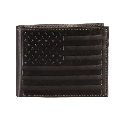 Team Sports America Black Bi-Fold American Flag Wallet, USA Flag Leather Wallet for Men, Money and Card Organizer, Gift Box Included
