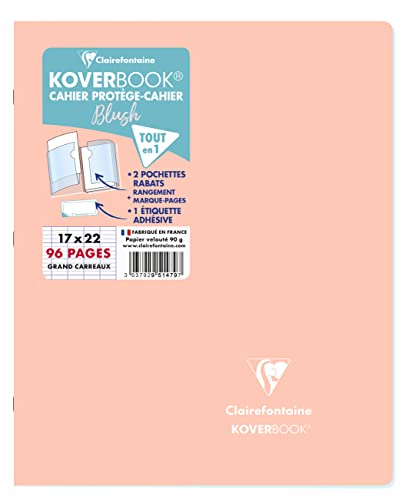 Clairefontaine 951479C, One Stapled Notebook Koverbook Blush Coral, Dimensions: 17x22 cm, 96 Seyes Ruled Pages