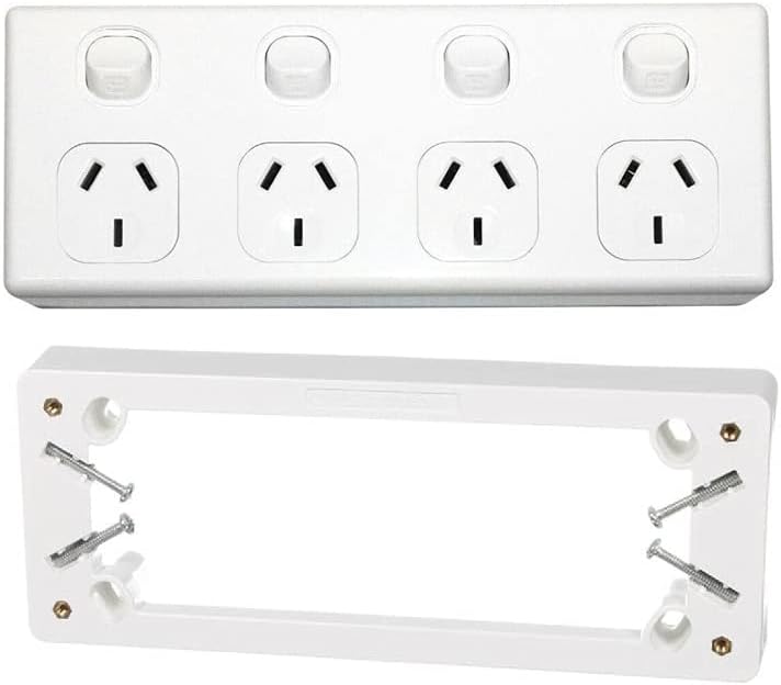 3A AU Quad PowerPoint 10A 250v & Mounting Block to Suit 4 Gang GPO