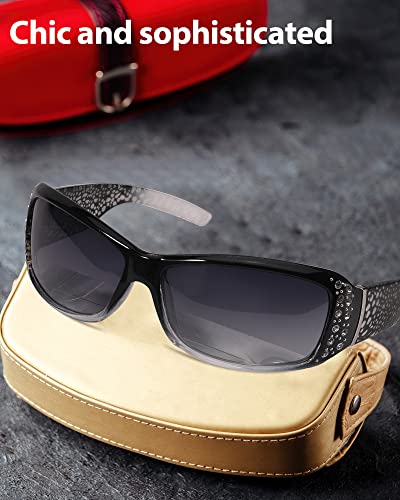 LVIOE Okulary przeciwsłoneczne damskie z polaryzacją, ozdobione cyrkoniami, okulary przeciwsłoneczne UV z efektem wrap around, Jasna Czerń, Oversized