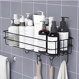 RERANT Self-Adhesive Bathroom Shelf with Hooks - Space-Saving Wall Mounted Shelf for Bathroom Essentials - Durable, No-Drill Required - Sleek Design. (Pack of 1)