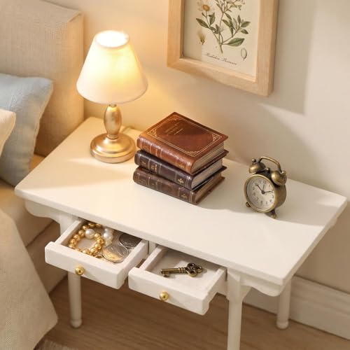 Mesa de madera 1:12 artesanal con cajoneras móviles 6