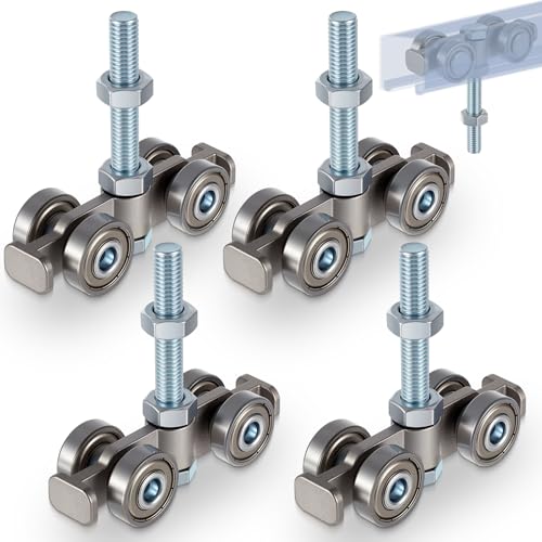 Tallew 4 Pcs 4 Wheel Silent Trolley Assembly Rollers for Use with 1-5/8' Wide and All 1-5/8' or Taller Strut Channel with M10 Bolt, Silver (Silver)