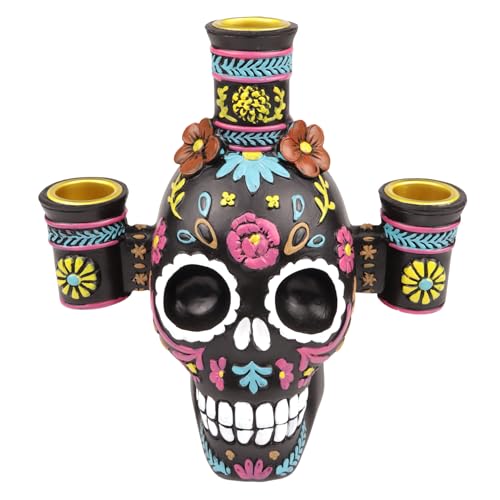 Day of The Dead Sugar Skull Candle Holder, Dia De Los Muertos Ofrenda Decorations, 6.25 x 6.25 Inches