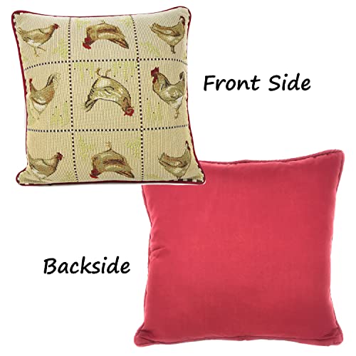 Tache Country Farmhouse Rooster Hens Chickens Antique Vintage Traditional Home Decorative Woven Tapestry Cushion Throw Pillow Cover, 16 X 16, 2 Pieces #TOP2