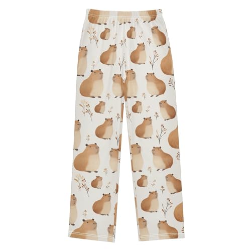 Boys' Pants Brown Capybaras Leaves Long Bottoms Jogger Pants Elastic Waist Trousers with Pockets S-XL