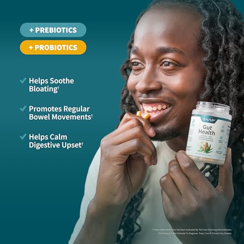 Image of Snap Supplements Gut Health Lipase Supplement with Probiotics for Women & Men, Digestive Enzymes & Prebiotics - Turmeric, Aloe, Pylopass & Zinc, 50 Vegetarian Capsules