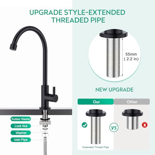 CREA Kaltwasserhahn Küche, Wasserhahn Kaltwasser, Armatur Kaltwasser für Küche oder Garten,Drehung-Spültischarmatur 360°,Wasserhahn Küche nur Kaltwasser, Matt Schwarz