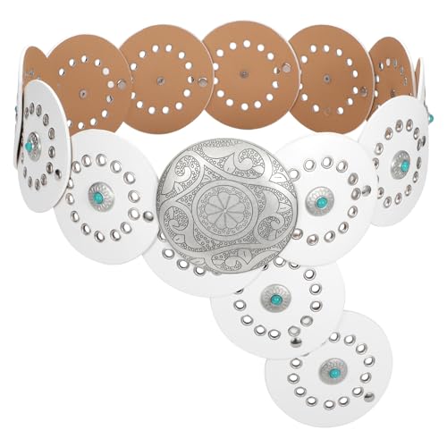 Image of XZQTIVE Western PU Leather Belts for Woman Concho Cowgirl Cowboy Disc Belt for Ladies Wide Boho Country Waist Belts for Dress