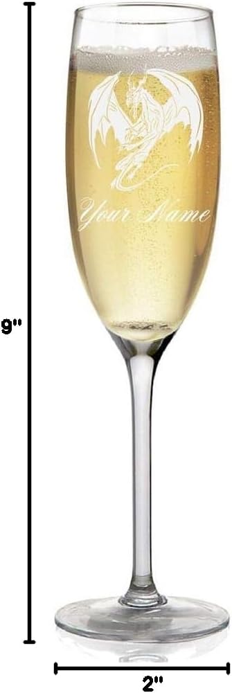Champagne Glass, Dragon, Personalized Engraving Included