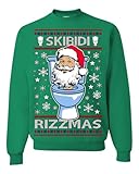 Wild Bobby Skibidi Rizzmas Funny Toilet Video Viral Brain Rot Meme, Gen Z Alpha Slang Brainrot Memes Ugly Christmas Sweater Unisex Crewneck Sweatshirt, Kelly, Medium