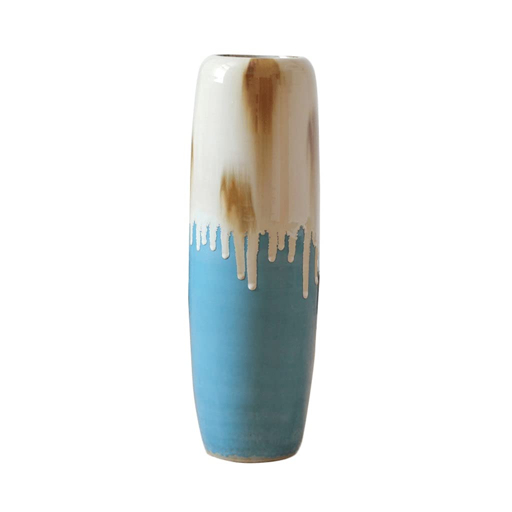 SnamicE Floor Vase Flower Arrangement Vase Living Room Tv Cabinet Decoration Blue Gradient Ceramic Vase American Country Dry Vase Decoration,Blue,60cm,