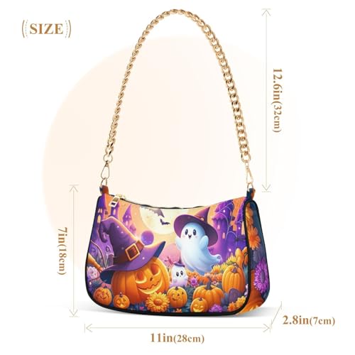 Halloween Ghost Shoulder Bag for Women, Handbag with Chain Strap, Soft Purse Tote Bag for Ladies2