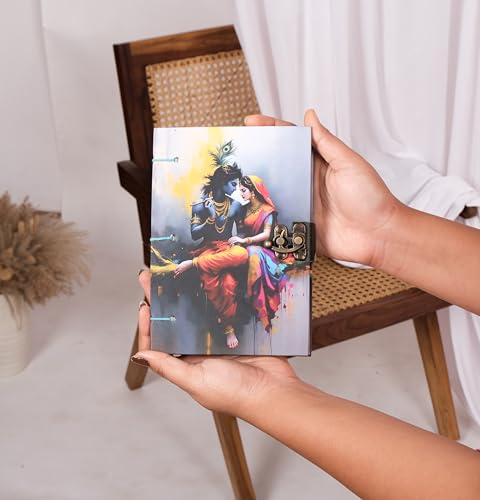 Image of CRAFT JUNKY Journal Diary with Handcrafted Box, 5 x 7 Inch Special Binding Unruled Lock Diary for Girls, Art Book with Aesthetic Print Sketch Book for Artists, 200 Acid-Free Pages A5 (KRISHNA)