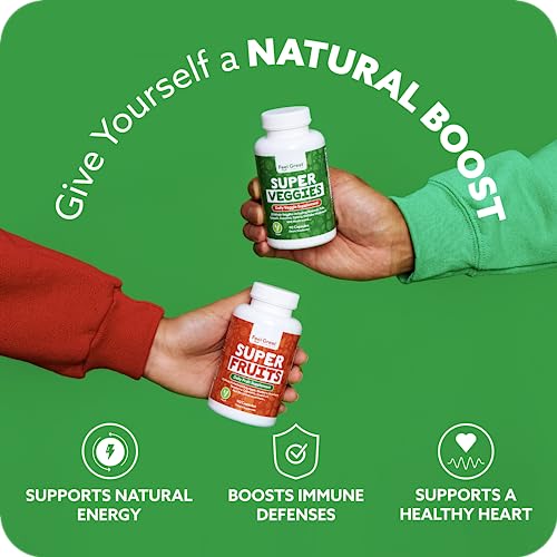 Feel Great Fruit and Vegetable Supplements | 20+ Super Reds & Greens for Natural Energy Support | Vegan Fruit and Veggie Vitamins | 2 Pack of 90 Count Each - Image 4