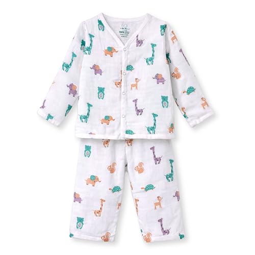Image of The Boo Boo Club Kids 100% Cotton Muslin Printed V Neck Long Sleeve TopBottom Set | Night Suit for Baby Girl and Boy
