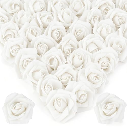 Image of 50Pcs Real Looking White Artificial Rose Flower Heads, Foam Fake Roses for DIY Wedding Decorations Baby Shower Centerpieces Home Party Valentine's Day Mother's Day Decor
