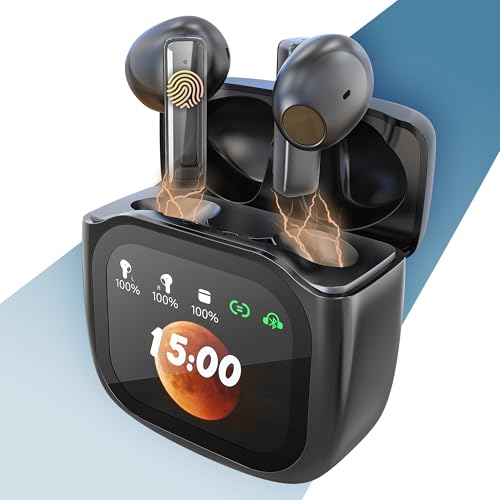 PORTENTUM Cuffie bluetooth 5.4 wireless – Schermo LED touch personalizzabile – Cancellazione del rumore DUAL ENC – 50h – Auricolari controllo touch – Bassi HiFi – Vestibilità comoda – USB-C