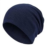 Djfkey Leichte Beanie-Mütze – Baumwoll-Kopfbedeckung, dünne Strickmütze: Chemo-Mütze für Herren und Damen ideal für Radsport, Unterziehen & Schlaf (DE/NL/SE/PL, Numerisch, 56, 60, Blau)