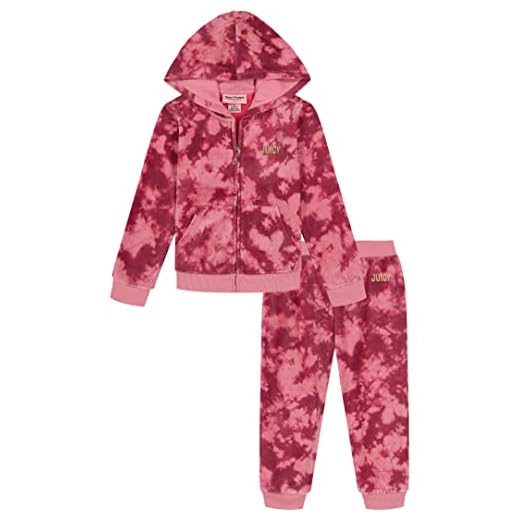 Juicy Couture Girls 2 Pieces Jogger Set Casual Pants, Cashmere Rose/Berry Red, 12 US