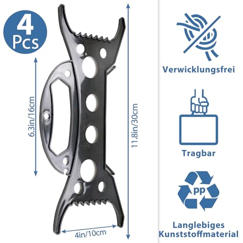 Filltown 4-teiliger Kabelwickler aus Kunststoff, Kabel-Manager als Organizer, Mehrzweck-Organisator, Seil-Organisator für Lichterketten, Verlängerungskabel, Kränze, Perlen usw., Schwarz