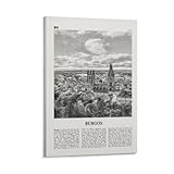 LZTEN Impresión de Burgos en blanco y negro, arte de pared de Burgos, póster de Burgos, foto de Burgos, decoración de pared de Burgos, mapa de Burgos, lienzo de España, póster enmarcado de 20 x 30