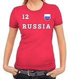 Russia Poccnr Fußball WM Fanfest Gruppen Damen Frauen T-Shirt Rundhals Trikot Russland, Größe: S,pink