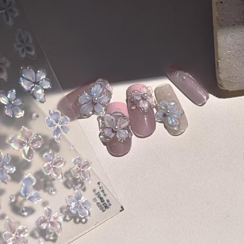 Image of 5D Embossed Flower Nail Stickers for Nail Art Quatrefoil Nail Art Stickers Spring Nail Decals Self Adhesive wiyh Design Nail Charm for Women Manicure Supplies Accessories