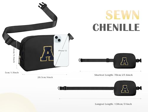 Image of COSHAYSOO Easter Birthday Initial Gifts for Teen Boys 5 6 7 8 9 10 11 12 13 14 Year Old Black Fanny Pack for Women Belt Bag Crossbody Travel Purse Monogrammed Unique Trendy Stuff Chenille Letter A