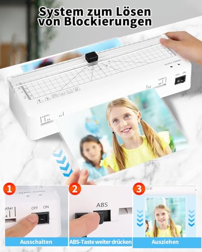 Laminiergerät, Laminiergerät A4 mit schnelles Aufwärmen, A4/A5/A6 Laminiergeräte 80-125 Mic mit integriertem Schneidegerät für Heimgebrauch Büro Schule Fotos