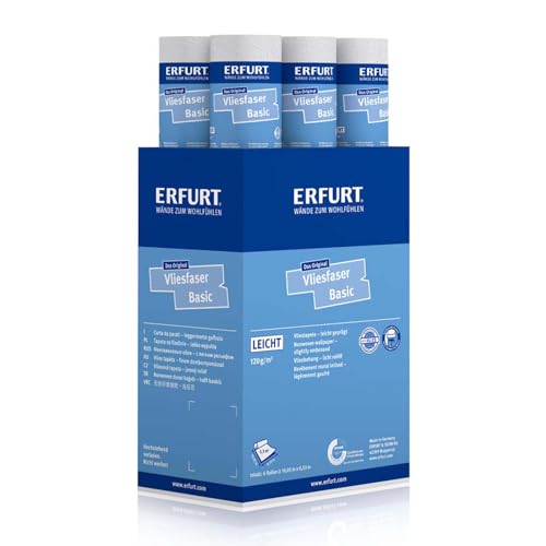 Erfurt Vliesfaser Basic 103 Weiß überstreichbare Vliestapete weisse Strukturtapete 6 Rollen 10.05 x 0.53m
