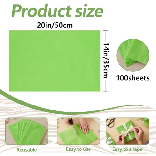 Image of Bobobag 100 Sheets Lime Green Tissue Paper, 20 inch x 14 inch Tissue Paper for Gift Bags, Bulk Gift Wrapping Tissue for DIY Crafts, Birthday, Christmas and Holiday Decor