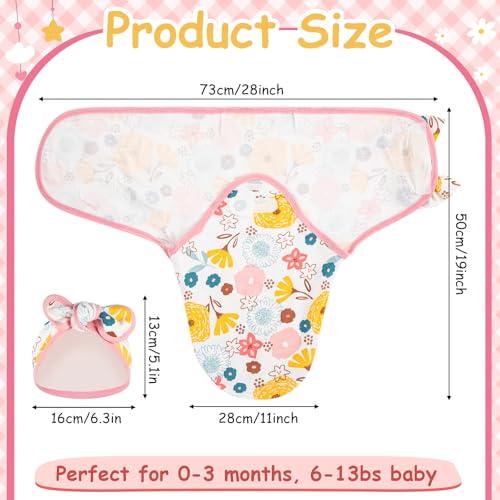 Image of Ramede 6 Pack Swaddle Blanket with Hats for Baby Girl Boy 100% Cotton Swaddles 0-3 Months, Adjustable Breathable Skin Friendly Receiving Blanket Wrap, Essential for Newborns(Bow,Pink)