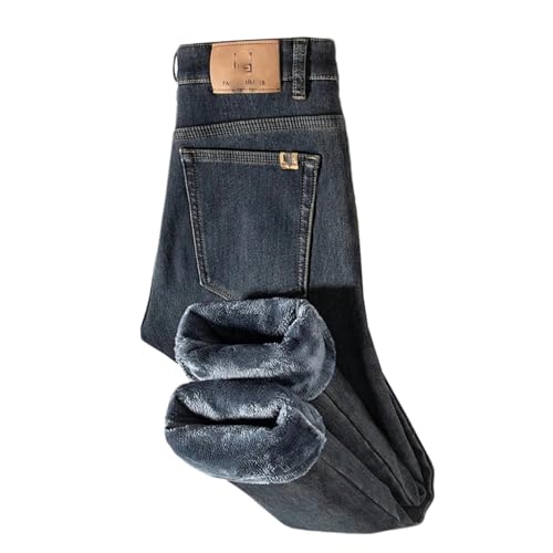 Jean chaud d'hiver pour homme coupe ajustée droite en denim extensible vintage