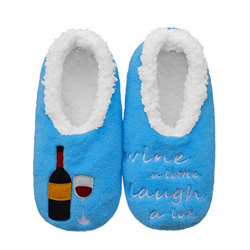 Super Comfy Slipper Socks for Women Fuzzy Women House Slippers with Grippers-Wine (Blue, Small)
