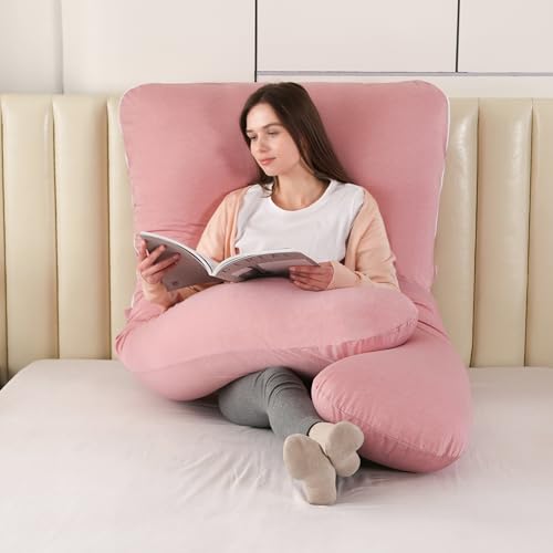 Image of Amagoing Cooling Pregnancy Pillow for Sleeping, U Shaped Maternity Full Body Pillow for Women with Hip, Leg, Back Pain Support, Removable Cooling Cover Included (Pink)