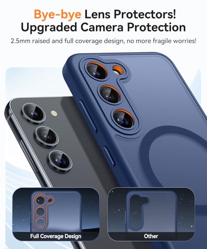 Image of CANSHN Designed for Samsung Galaxy S23 Case [Full Camera Protection] [Compatible with MagSafe] Translucent Matte Shockproof Protective Phone Cover 6.1 Inch - Deep Blue