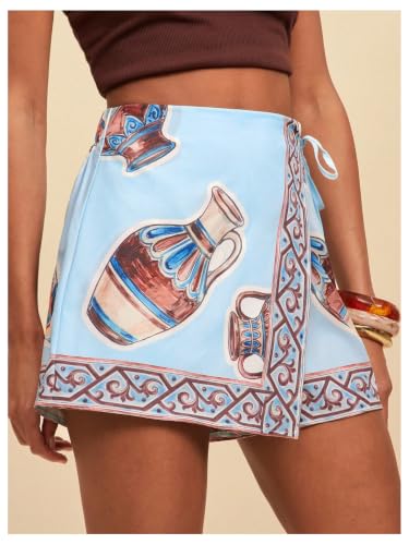 Image of SweatyRocks Women's Boho Mini Skirts Floral Shorts Tie Side Wrap Skorts