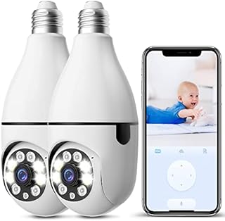 Pack of 2 Wireless WiFi Light Bulb Camera Security Camera 1080P - 2.4GHz WiFi Home Dome Surveillance Cameras, 360 Degree Camera with Motion Detection Alarm, Night Vision Outdoor Indoor