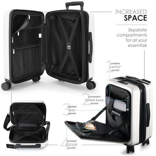 Image of 22 Inch Carry On Luggage 22x14x9 Airline Approved, Small Carry On Suitcase, Hard-shell Carry-on Luggage with Wheels, Durable Expandable White Luggage Carry-On with Cosmetic Case