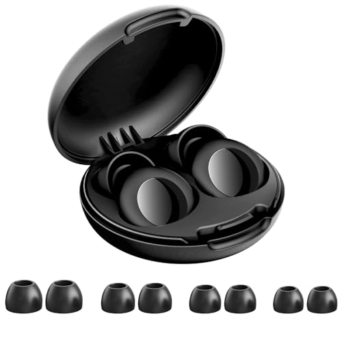VLYX Tapones para los oídos para dormir y reducción de ruido, súper suaves y cómodos con estuche, para sueño profundo, viaje, conciertos, estudio, trabajo - Tallas XS/S/M/L - Negro