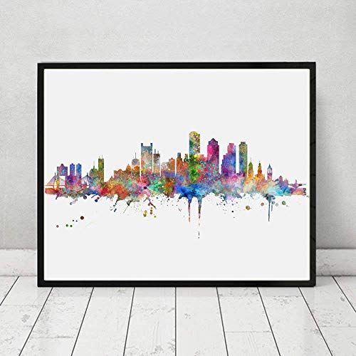 Boston Skyline Art Print Painting Inspirational City Skyline Wall Art Poster Boston Watercolor Art Decor 8X10Inch No Frame #TOP1
