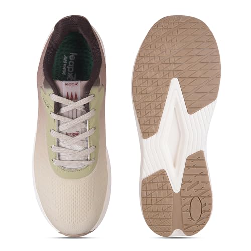Image of Liberty Leap7x EVELSTER1E Men Sports Running Shoes - Beige & Grey | Comfortable and Durable Lace-Up Closure - Suitable for Lacing Walking, Gym, Jogging and Outdoor Shoes for Man - Cushioned Footbed