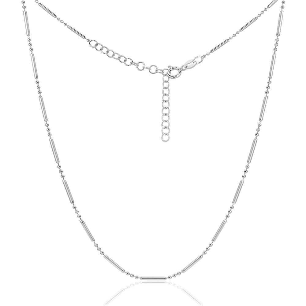 MIORE Collar Mujer Sin Colgante, Cadena Plata Mujer/Chapada en Oro de 18 Quilates, Collar Plata 47cm con Bolas y Barras, Joyería Hipoalergénica Hecha a Mano en Italia, Joyas con Joyero